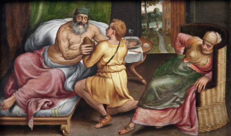 Jacob espèrant la bénédiction de son père Isaac Panneau, Frans Floris, XVIe siècle.jpg